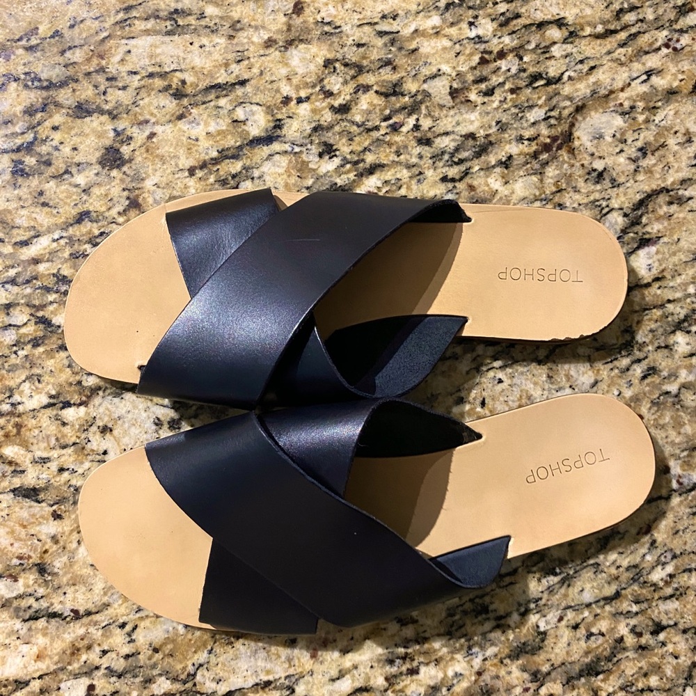 TOPSHOP Black Leather Sandals Size 9